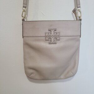 TORY BURCH Mcgraw Crossbody Shoulder Bag Beige Leather Suede